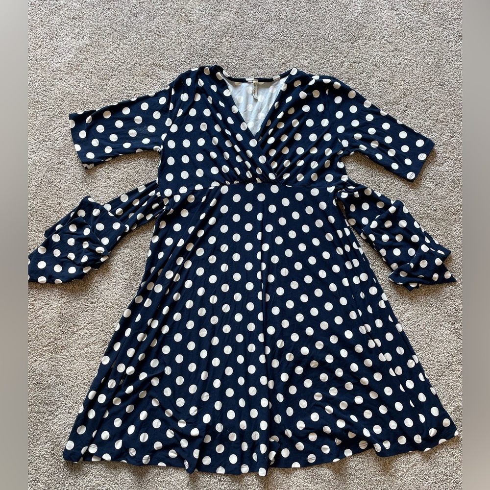 Women’s Maternity Navy & White Polka Dot Dress- Size Large